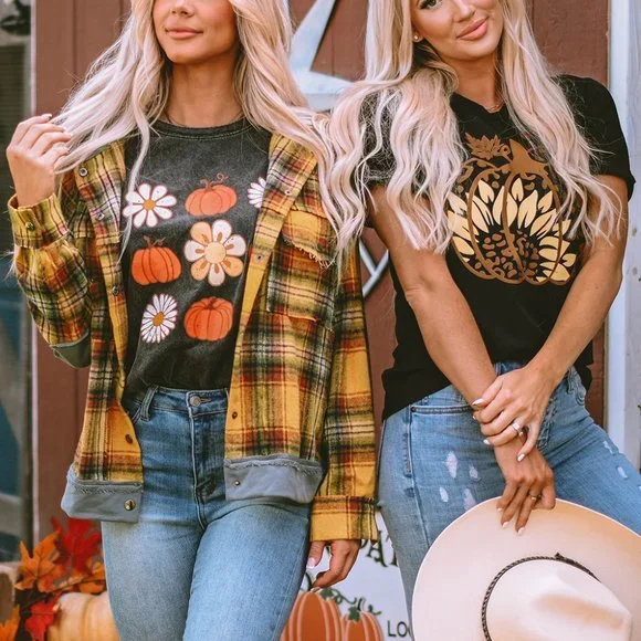 Black Halloween Sunflower Pumpkin Graphic Tee - Picture 8 of 15